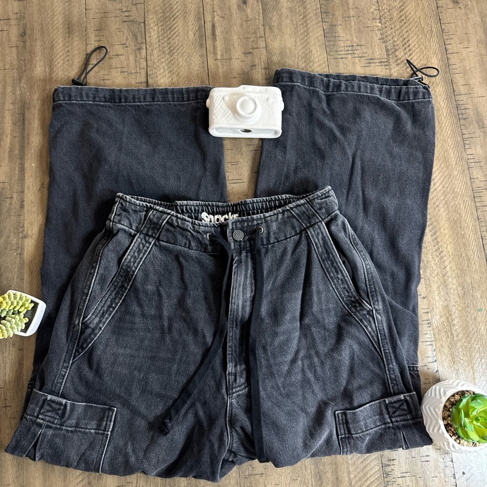 Mother Snacks Black Drawstring Women's Cargo Jeans